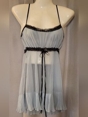 Victoria's Secret Light Blue and Black Sheer Babydoll Chemise